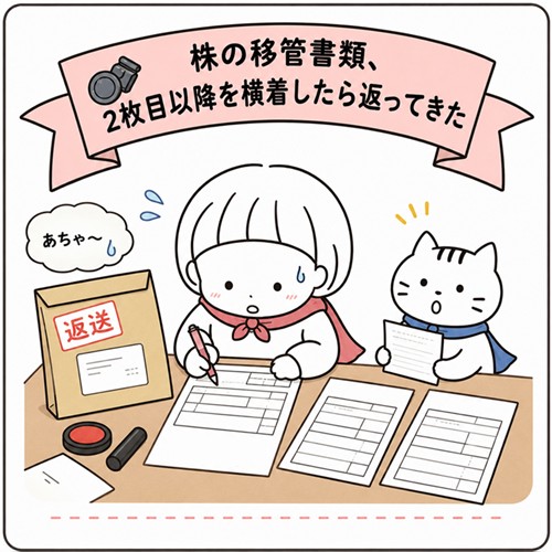株の移管書類、2枚目以降を横着したら返ってきた話